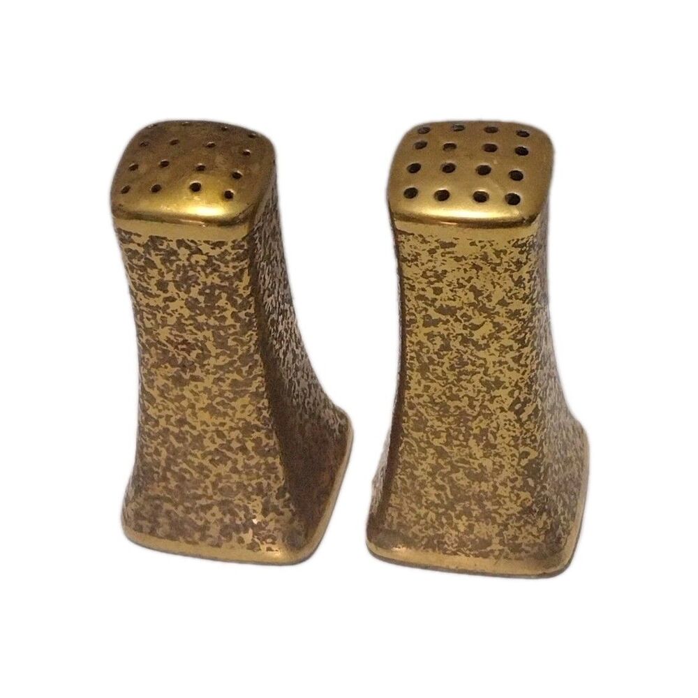 Vintage Art Deco Stouffer Gold Etched Salt & Pepper Shakers New Cork Stoppers